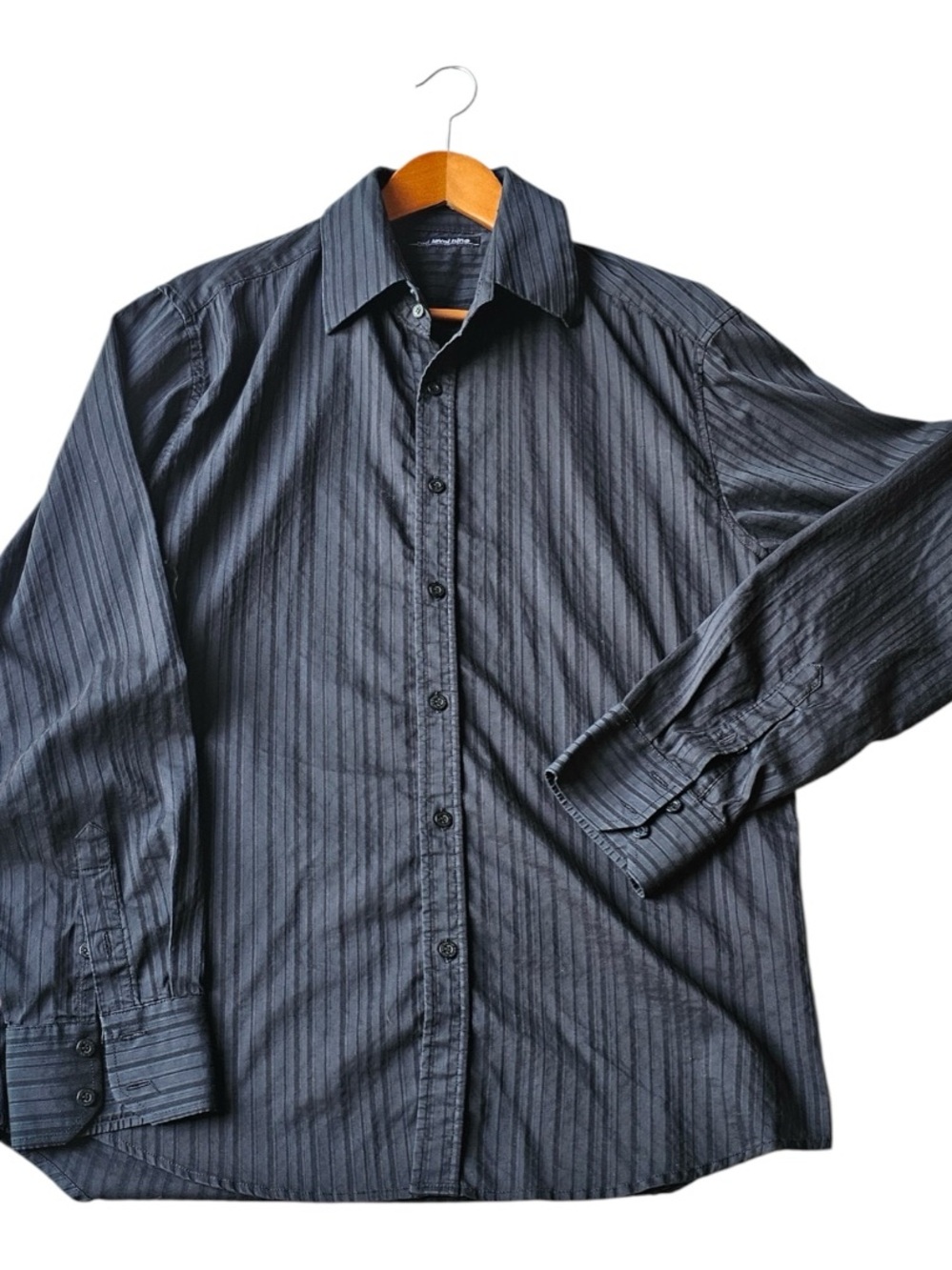 Red Level Nine Black Tonal Stripe Button Up Shirt Large Y2K Dress Casual